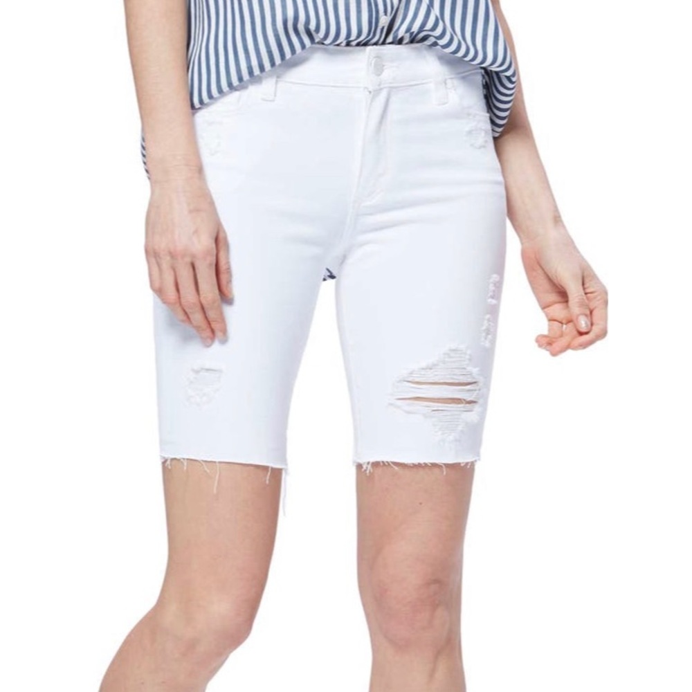 PAIGE Jax Knee Shorts size 27 bright white destructed/distressed
